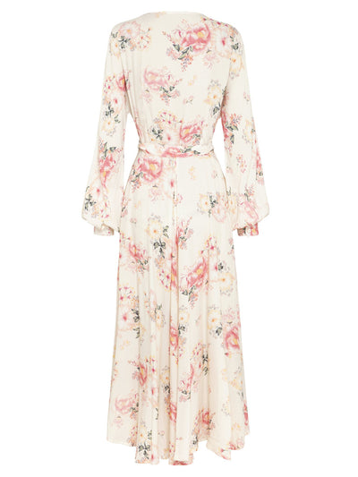 Womens boho blush pink floral long sleeve wrap maxi dress ghost mannequin back image