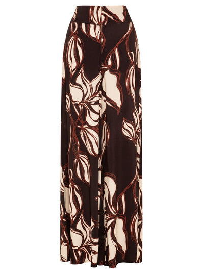 Womens boho floral wide leg palazzo pants in brown cream and red studio back image ghost mannequin