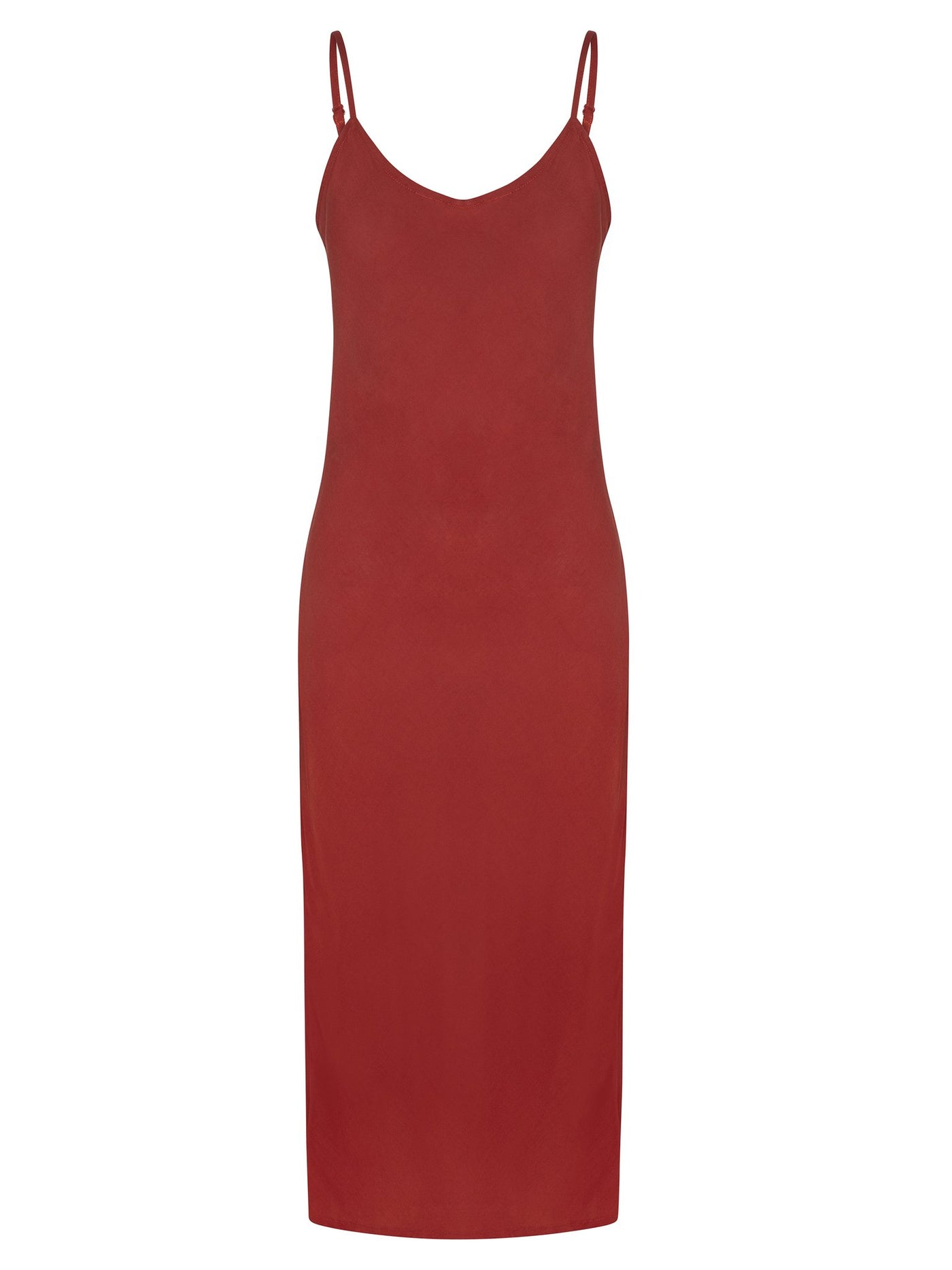 Brick Bias Cut slip dress, Midi Length, Adjustable Straps, Side Splits (5cm), 100% rayon, designed in Australia