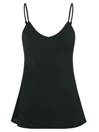 Black Bias Cut Camisole, Adjustable Straps, Upward Curved Hem At Back, Side Splits (5cm), 100% rayon, designed in Australia