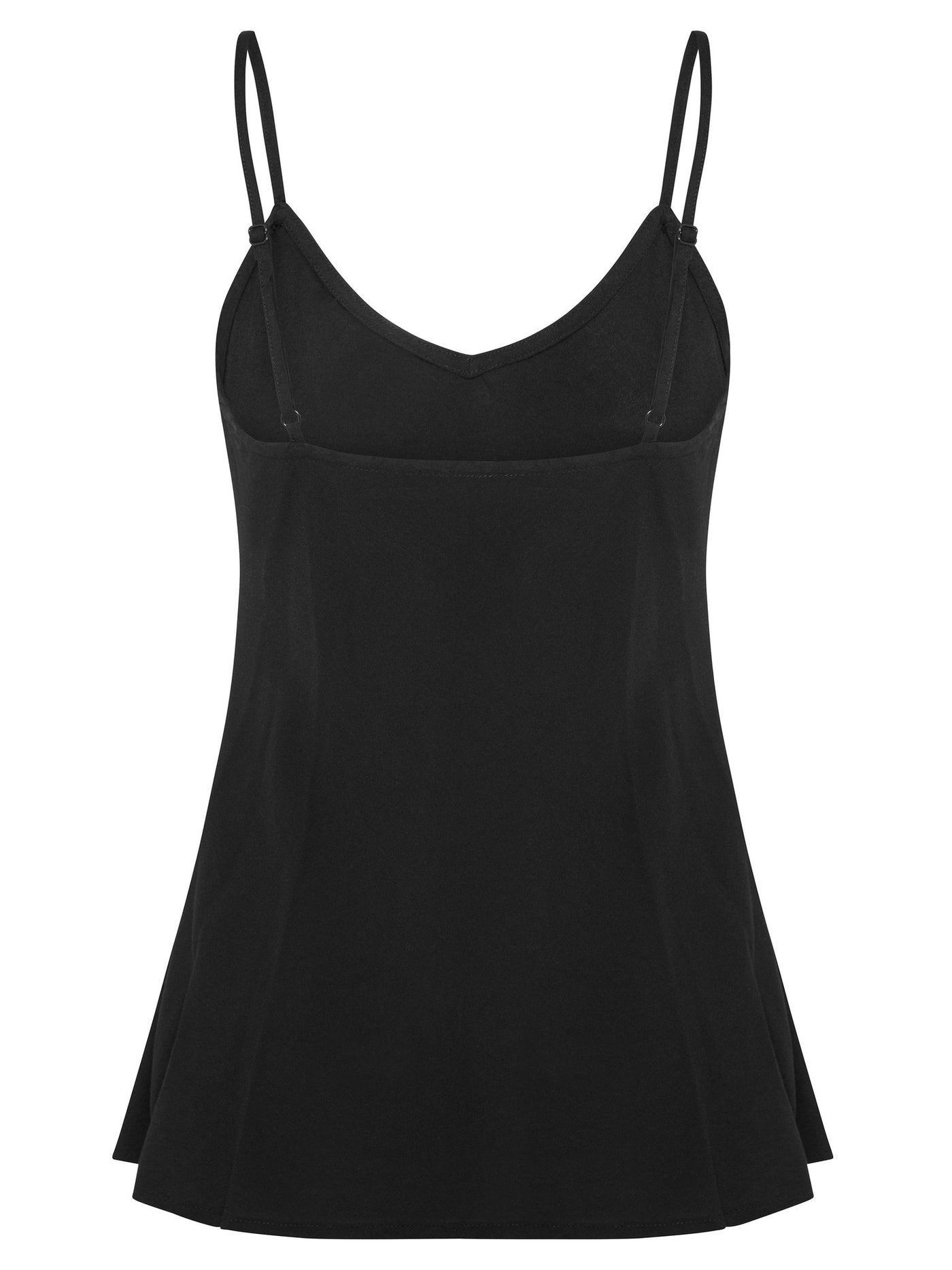 Black Bias Cut Camisole, Adjustable Straps, Upward Curved Hem At Back, Side Splits (5cm), 100% rayon, designed in Australia