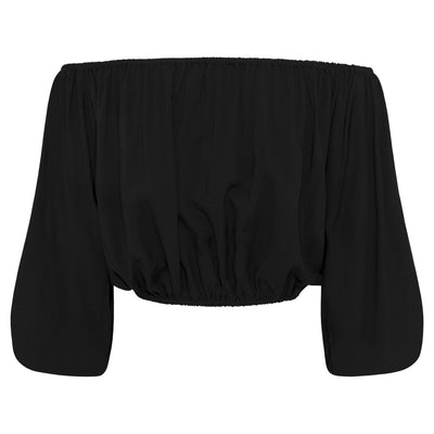 Black Off shoulder top, Raglan Sleeve, Elastic Cuffs, Waist, And Neckline, Can Be Worn On Or Off Shoulder, 100% rayon, designed in Australia