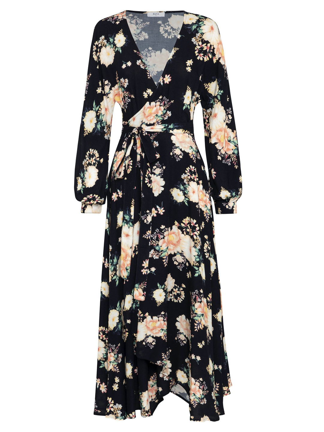 hana floral maxi dress Dark Floral Wrap Maxi Dress | Womens Boho Wrap Dress